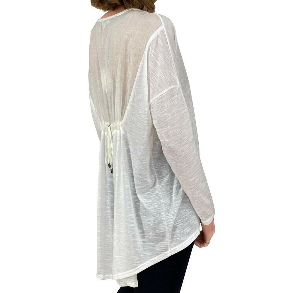 Umgee Sheer High Low Tunic Sz S New Soft White Knit Top Shirt Drawstring Back